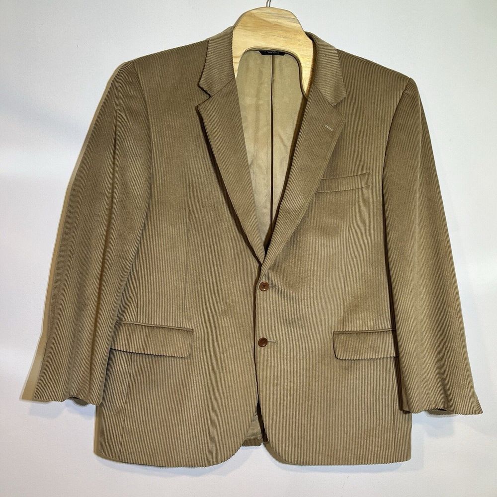 Jos. A. Bank Mens‎ 48L Corduroy Sports Jacket Blazer Khaki Wool Silk 27" Sleeve